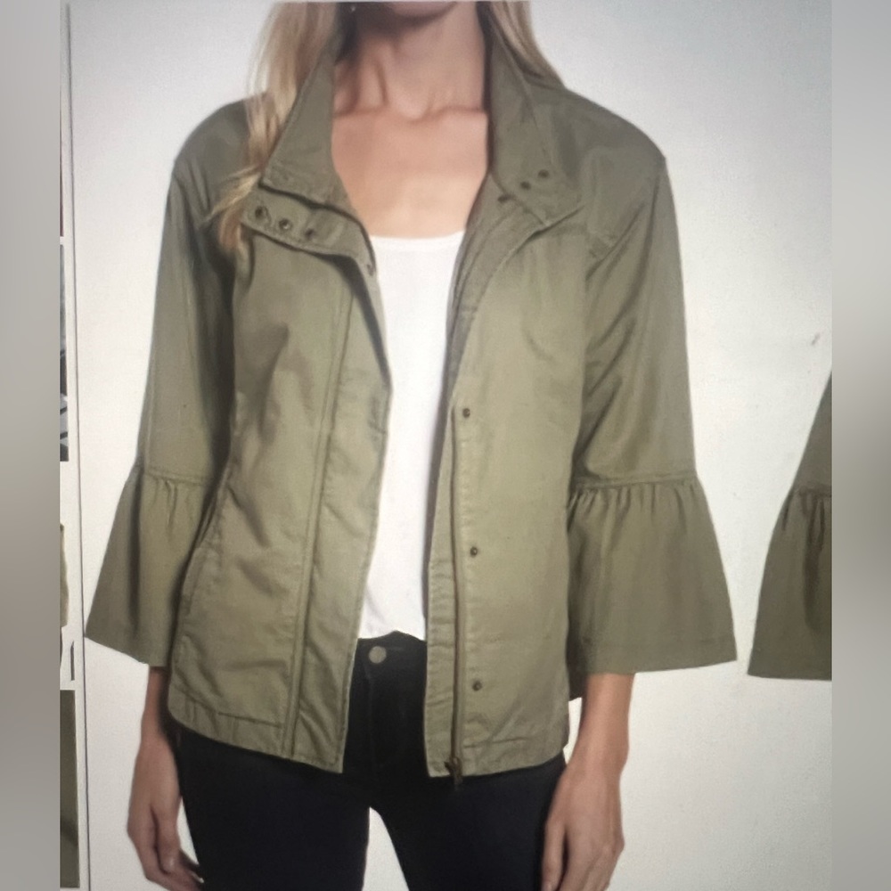 Caslon Olive Green Ruffle Sleeve Utility jacket